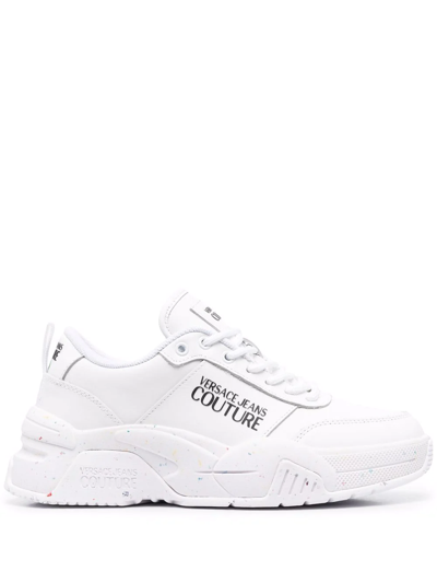 Shop Versace Jeans Couture Logo Print Sneakers In White