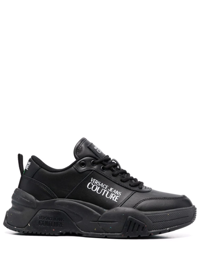 Shop Versace Jeans Couture Leather Logo Print Sneakers In Black