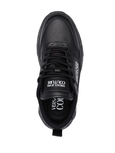 Shop Versace Jeans Couture Leather Logo Print Sneakers In Black