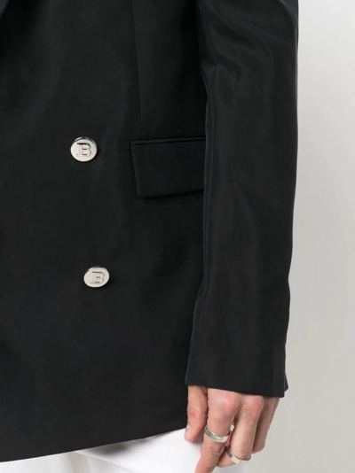 Shop Balmain Logo-button Double-breasted Blazer In Schwarz