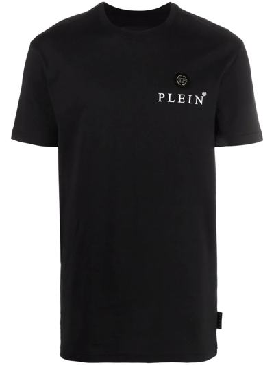 Shop Philipp Plein Logo-plaque Cotton T-shirt In Schwarz