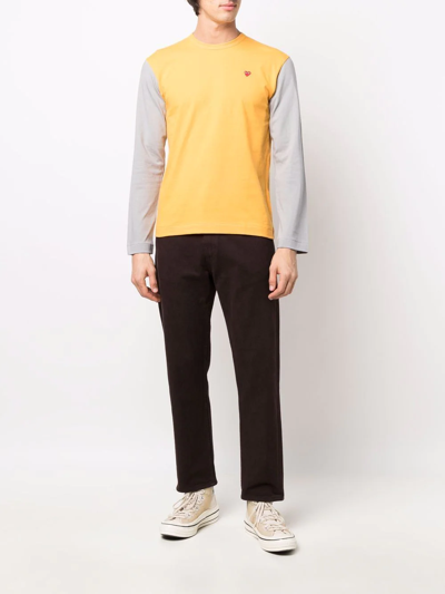 Comme Des Garçons Play Logo-embroidered Colour-block T-shirt In Orange
