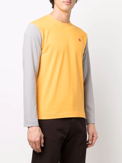 Comme Des Garçons Play Logo-embroidered Colour-block T-shirt In Orange