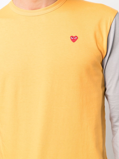 Comme Des Garçons Play Logo-embroidered Colour-block T-shirt In Orange