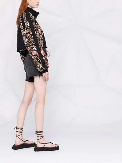 Shop Etro Floral-pattern Cropped Jacket In Schwarz