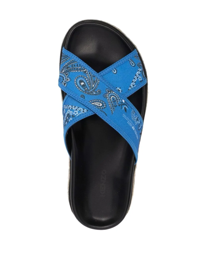 Shop Kenzo Bandana-print Platform Sandals In Blau