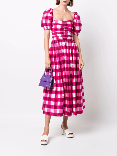 Shop Msgm Gingham Removable-sleeve Midi Dress In Rosa