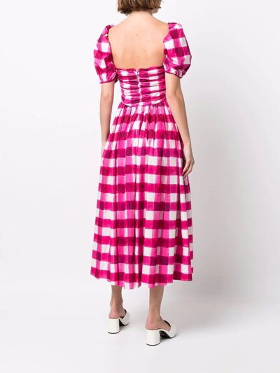 Shop Msgm Gingham Removable-sleeve Midi Dress In Rosa
