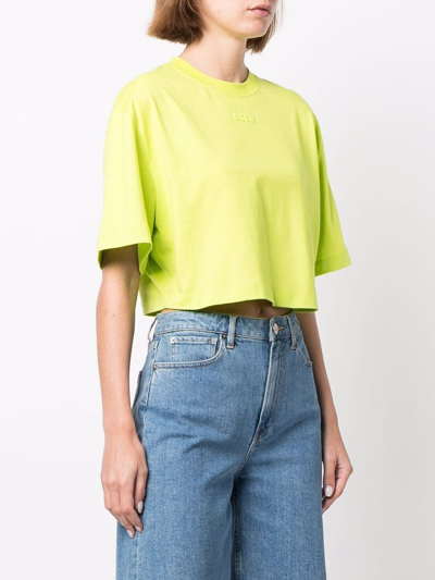 Msgm Logo-print Cropped T-shirt In Grün