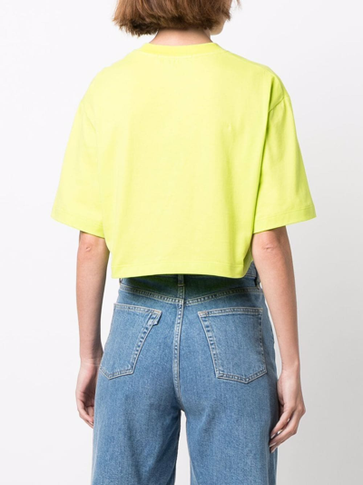 Msgm Logo-print Cropped T-shirt In Grün