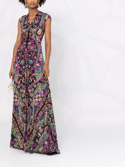 Shop Etro Floral-print Maxi Dress In Schwarz
