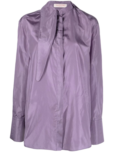 Shop Valentino Tied-neck Silk Shirt In Violett