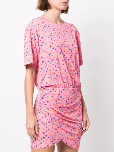 Shop Chiara Ferragni Rainbow Ruched T-shirt Dress In Rosa