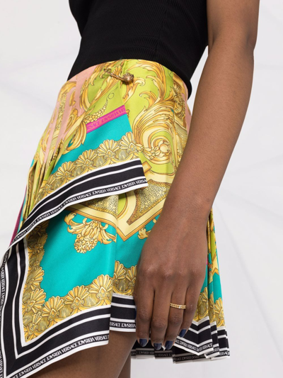 Shop Versace Pleated Scarf Miniskirt In Gold