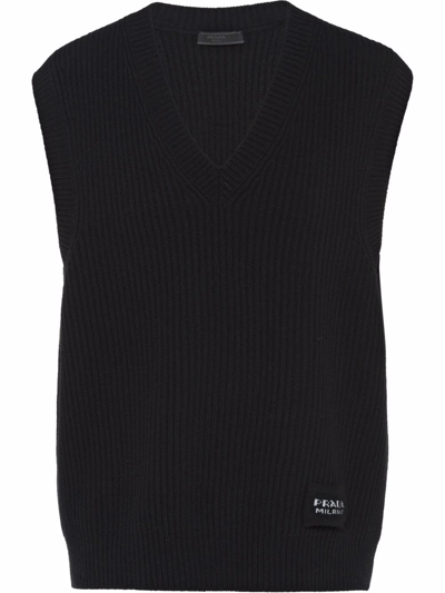 Shop Prada Knitted Wool-cashmere Vest Top In Black