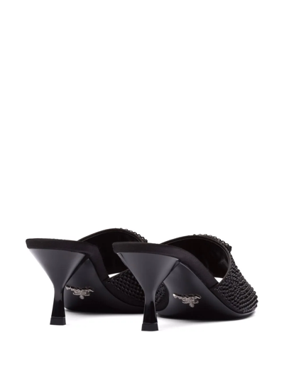 Shop Prada Crystal Embellished Open-toe Mules In Black