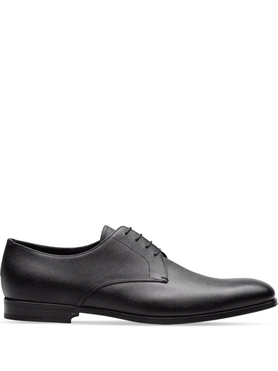 Shop Prada Saffiano Leather Derby Shoes In Black