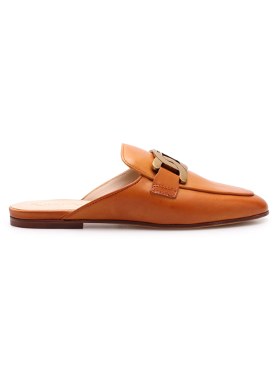 Shop Tod's Tods Biscotto Colour Calfiskin Flat Mules Shoes