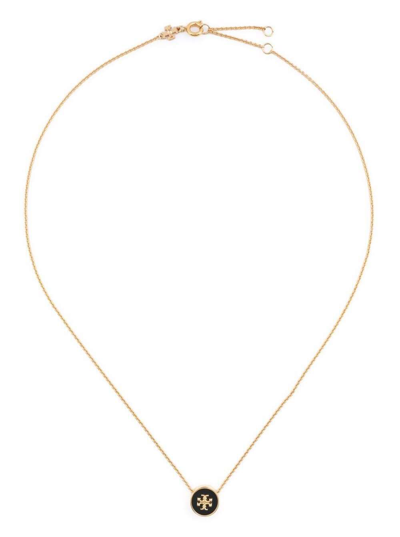 Shop Tory Burch Woman's Kira Gold Metal Colored Necklace With Logo Pendant In Metallic