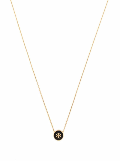 Shop Tory Burch Woman's Kira Gold Metal Colored Necklace With Logo Pendant In Metallic