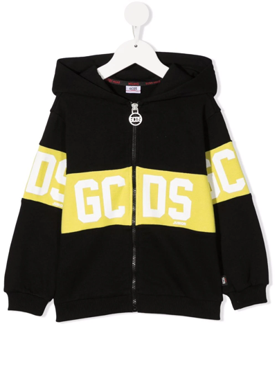 Gcds Logo-print Zip-up Hoodie In Black