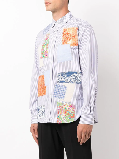Junya Watanabe Striped Patchwork Long-sleeve Shirt In Blue