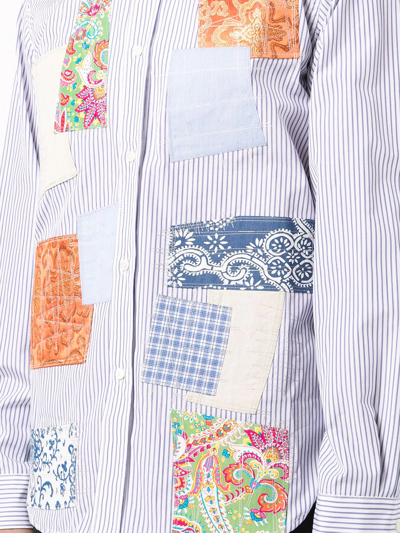 Junya Watanabe Striped Patchwork Long-sleeve Shirt In Blue