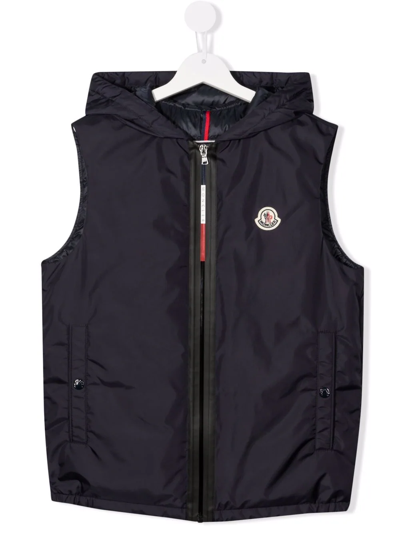 Shop Moncler Teen Logo-patch Hooded Gilet In Blue