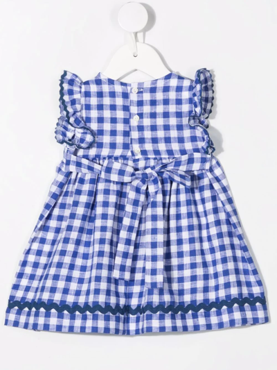 Siola Gingham-print Ruffle Linen Dress In Blue