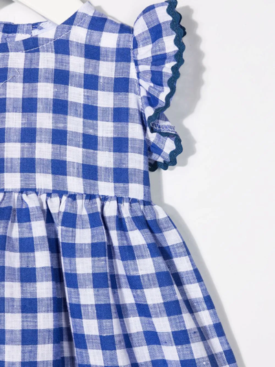 Shop Siola Gingham-print Ruffle Linen Dress In Blue