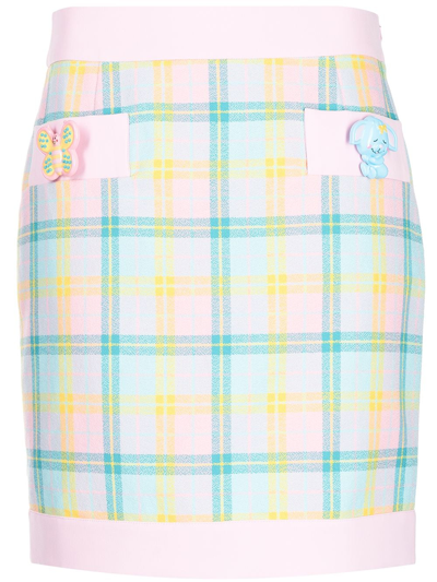 Shop Moschino Animal-detail Plaid Skirt In Multicolour