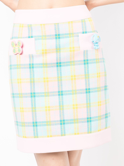 Shop Moschino Animal-detail Plaid Skirt In Multicolour