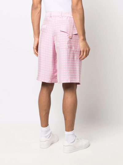 Shop Jacquemus Gingham Check Shorts In Pink