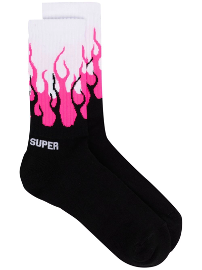 Shop Vision Of Super Flame-print Ankle Socks In Black