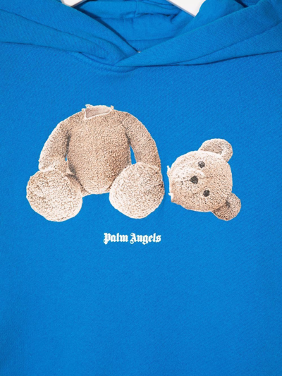 Shop Palm Angels Teddy-print Logo Hoodie In Blue
