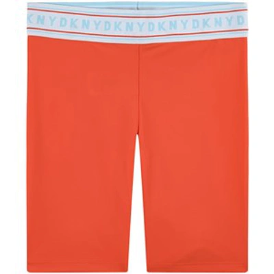 Shop Dkny Orange Cycling Shorts With Grey Waistband