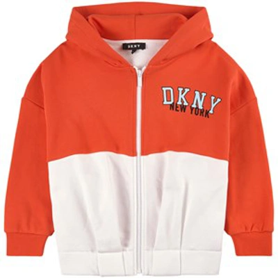 Shop Dkny Orange + White Branded Zip Through Hooded Jacket