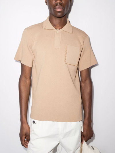 Shop Jacquemus Rib-knit Polo Shirt In Neutrals
