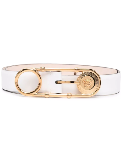 Shop Versace Safety-pin Leather Belt In White