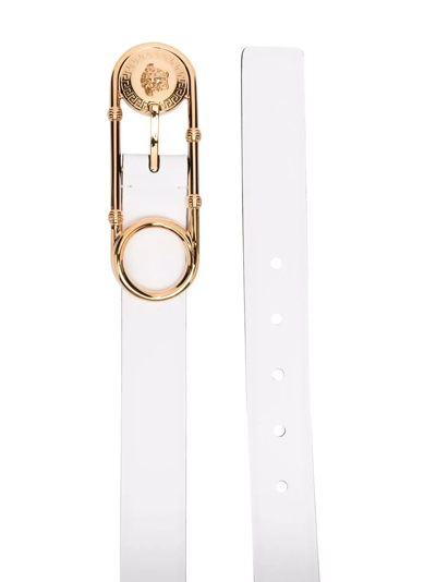Shop Versace Safety-pin Leather Belt In White