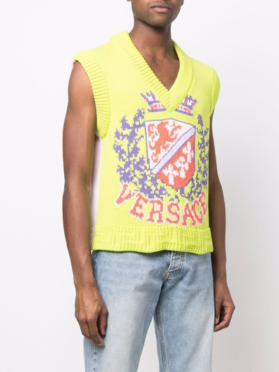 Shop Versace Logo-crest Knit Vest In Pink