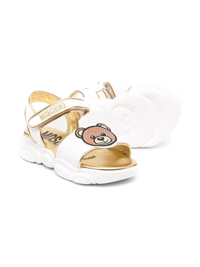 Shop Moschino Crystal-embellished Teddy Sandals In White