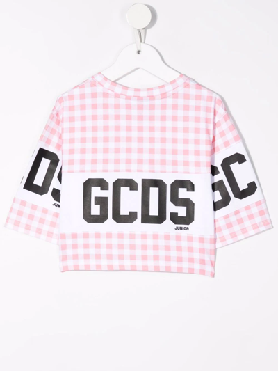 Shop Gcds Gingham-pattern Short-sleeved Top In Pink