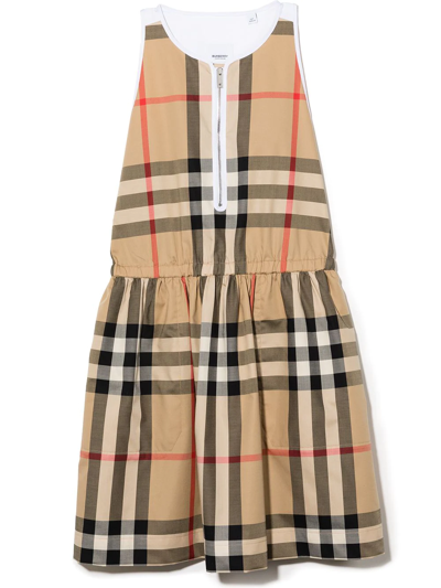 Shop Burberry Teen Vintage Check Flared Dress In Brown