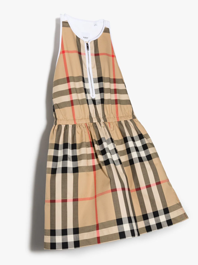 Shop Burberry Teen Vintage Check Flared Dress In Brown