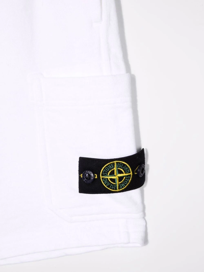Shop Stone Island Junior Compass-motif Cotton Track Shorts In White
