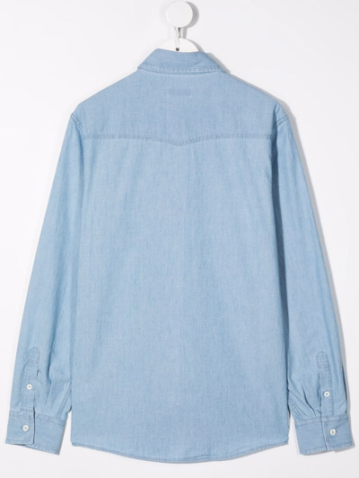 Shop Brunello Cucinelli Teen Button-up Denim Shirt In Blue