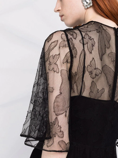 Shop Valentino Butterfly Lace Cape-sleeve Flared Dress In Black