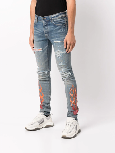 Shop Amiri Paisley-print Ripped Skinny Jeans In Blue