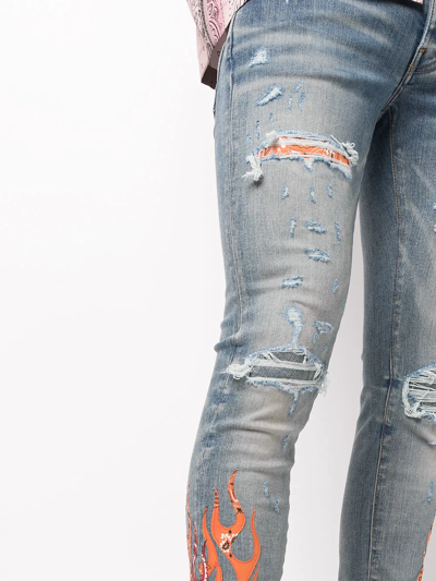 Shop Amiri Paisley-print Ripped Skinny Jeans In Blue